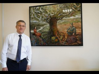 Радий Хабиров показал сделанную из яшмы картину по мотивам «Урал-батыра»
