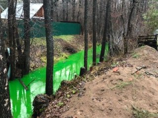 Стали известны причины окрашивания ручья в зеленый цвет в Уфе