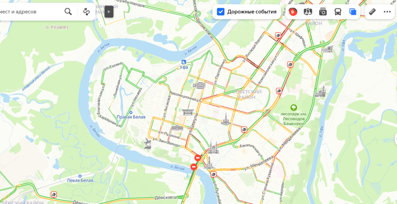 Пробки чистополь. Пробки на перспективной Уфа. Пробки в Уфе на карте сейчас.
