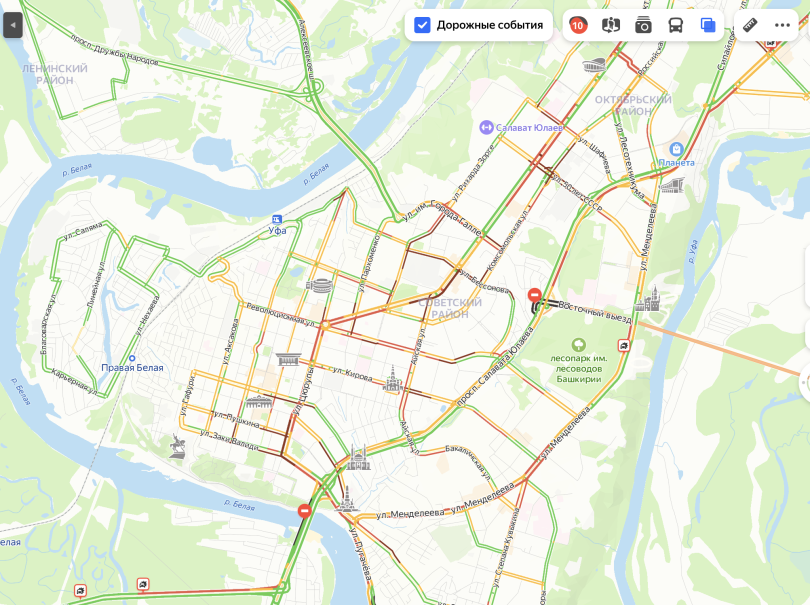 Уфа снова встала в 10-балльных пробках Уфа снова встала в 10-балльных пробках