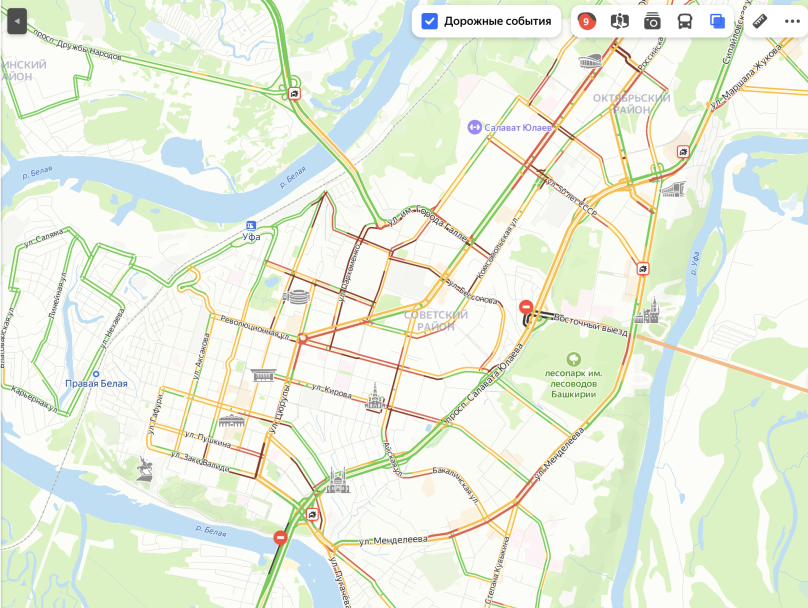 Уфа встала в девятибалльных пробках Уфа встала в девятибалльных пробках