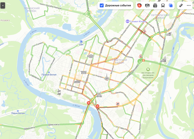 Уфа встала в 9-балльных пробках Уфа встала в 9-балльных пробках
