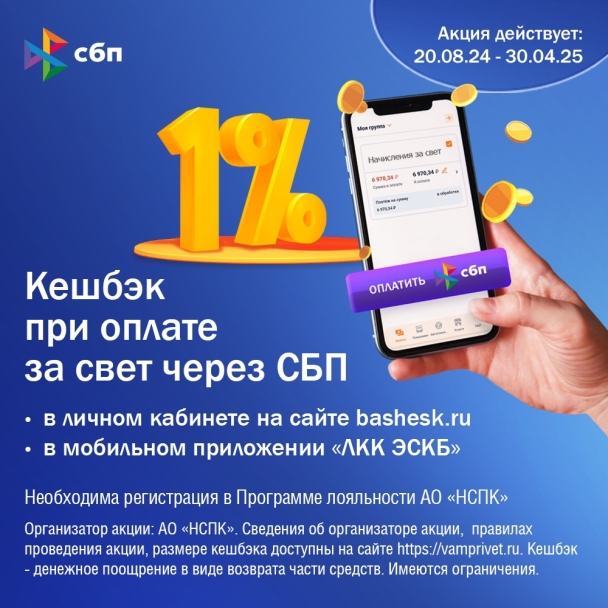 Успей получить кешбэк за оплату электроэнергии через СБП Успей получить кешбэк за оплату электроэнергии через СБП